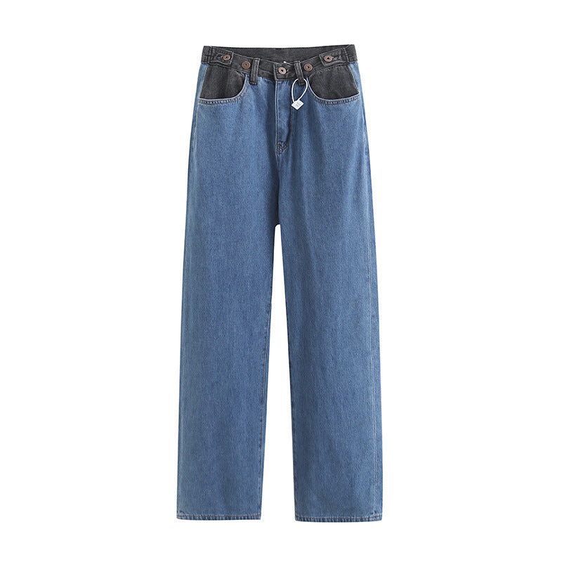 Women's Style American Adjustable High Waist Stitching Design Jeans