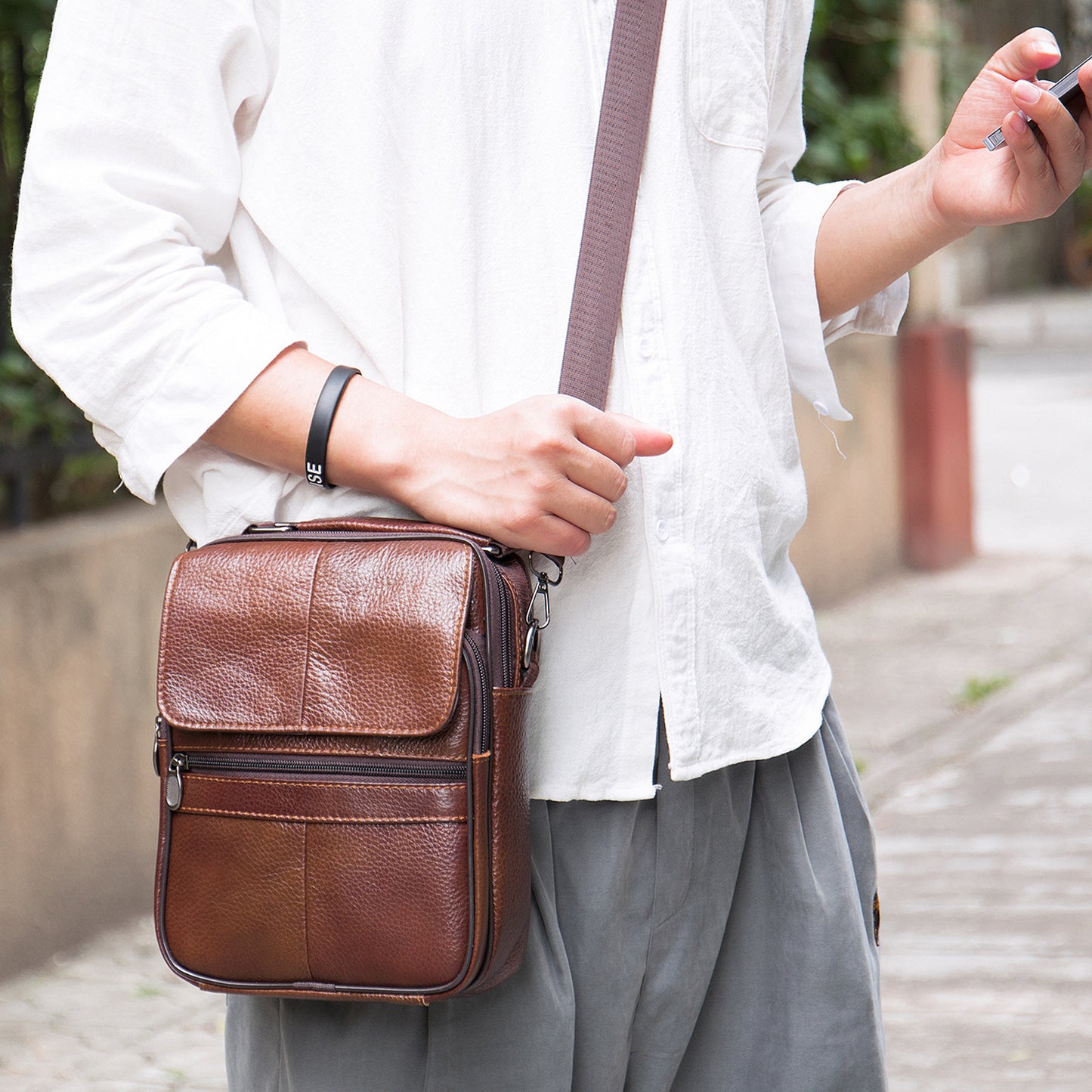 Men's Genuine Leather Vertical High-grade Cowhide Fashion Men's Shoulder Bags