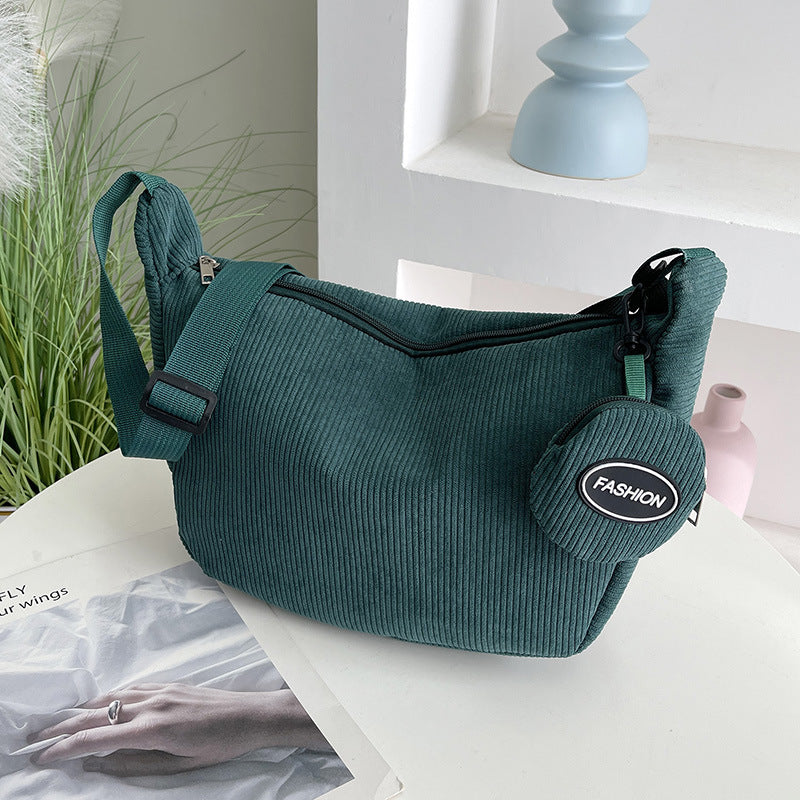 Women's Autumn Corduroy Fashionable Large Capacity Textured Crossbody Bags