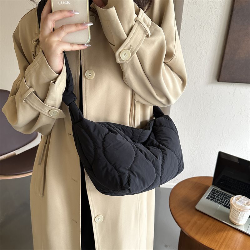 Korean Style Dumpling Embroidered Plaid Nylon Shoulder Bags