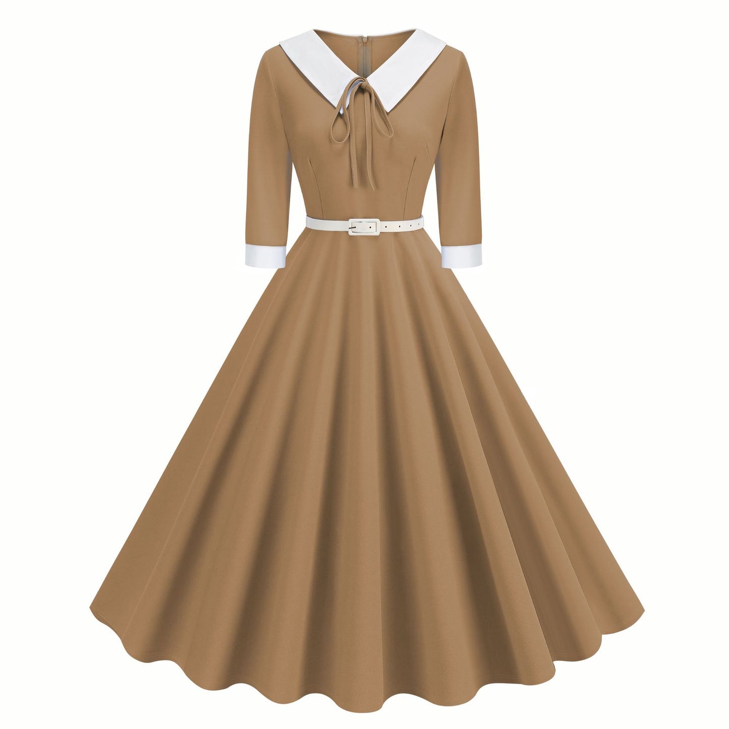 Women's Autumn Contrast Color Lapels Artistic Temperament Dresses