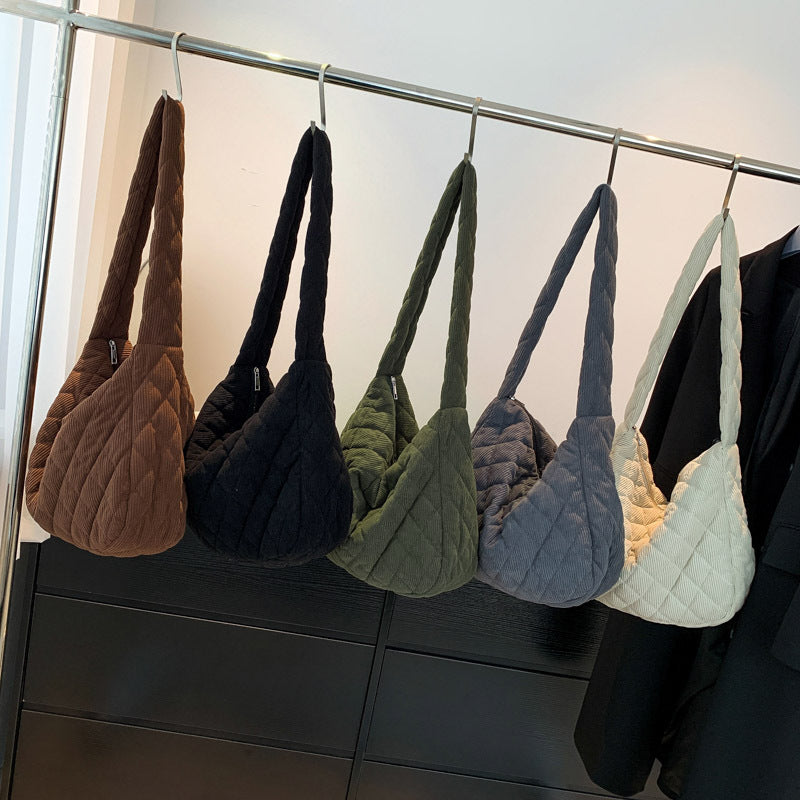 Women's Cotton Corduroy Blue Korean Style Large Crossbody Bags