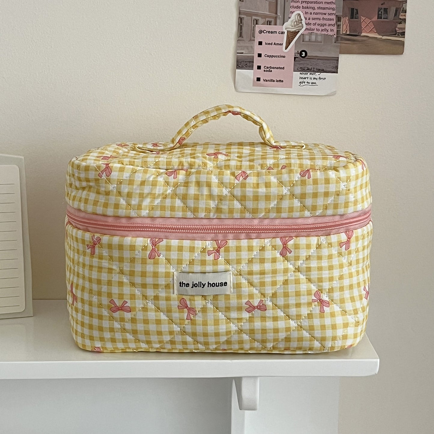 Plaid Bow Large Capacity Sweet Quilted Cosmetic Bags