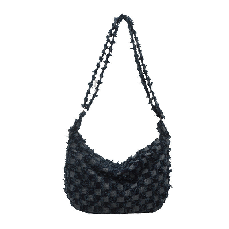 Mori Style Denim Niche Chessboard Fashion Shoulder Bags