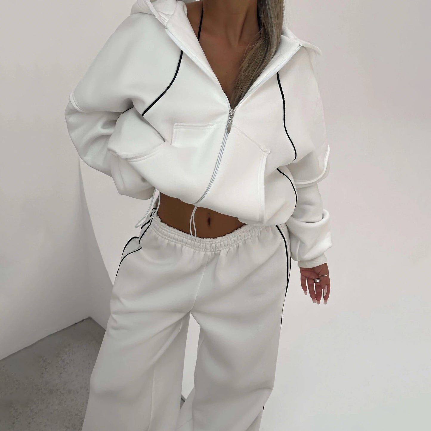 Sports Two-piece Fashion Zipper Hooded Loose Suits