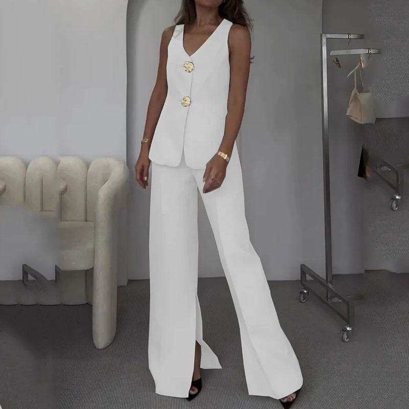 Women's Summer Solid Color Sleeveless Casual Two-piece Suits