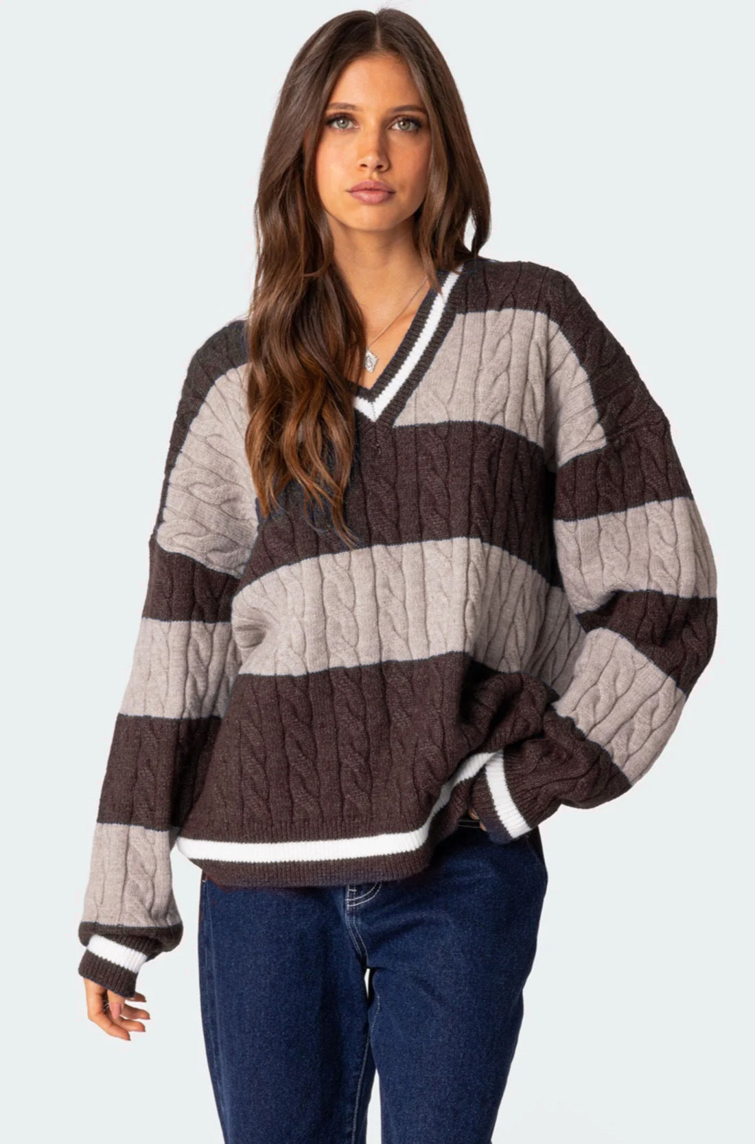 Women's Striped Contrast Color Loose Long Sleeve Sweaters