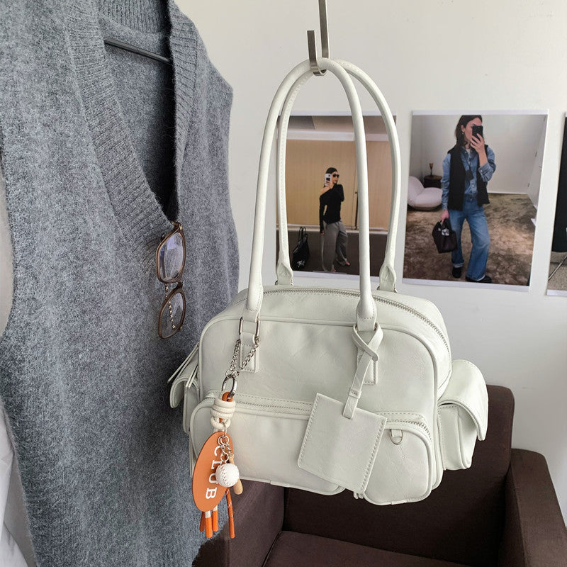Niche Retro Motorcycle Frosted Suede Underarm Crossbody Bags