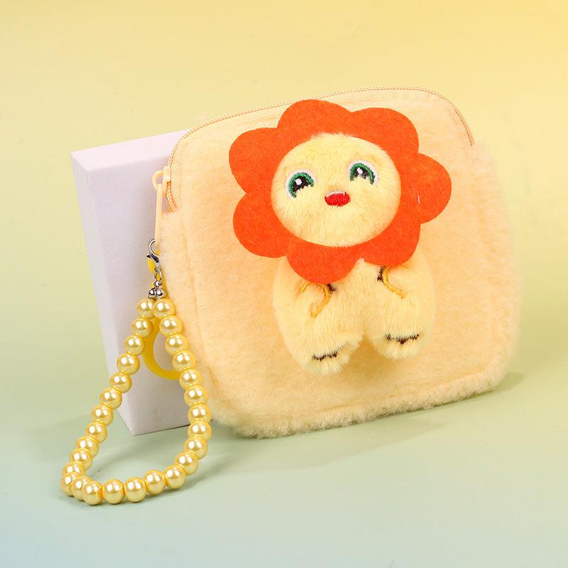 Cute Yellow Dragon Bead Necklace Plush Figurine Doll Pendant Coin Purses