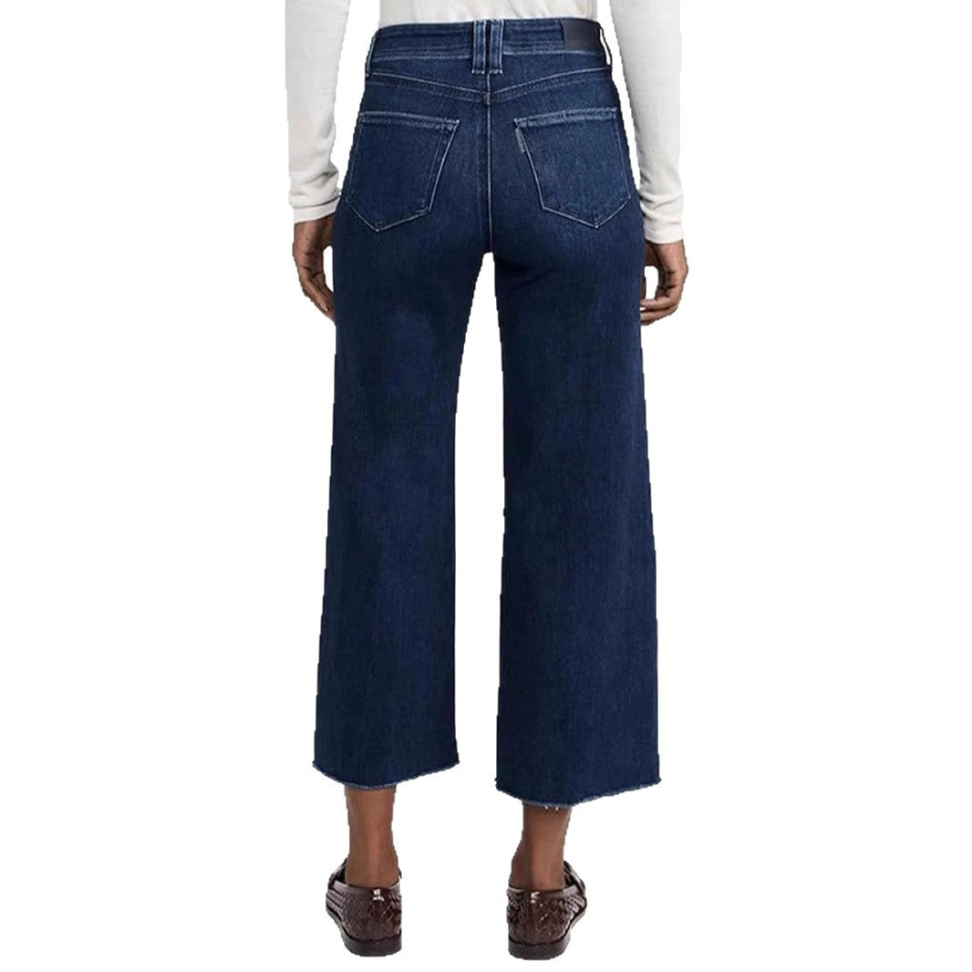 Women's Denim Cropped Straight Wide Leg Flat Pants