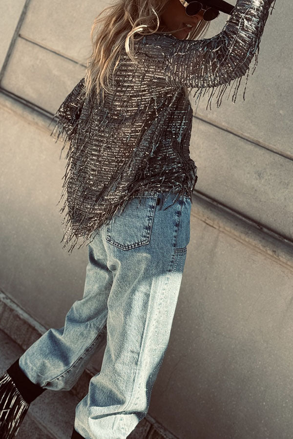 Women's Tassel Long Sleeve Round Neck Fashion Blouses