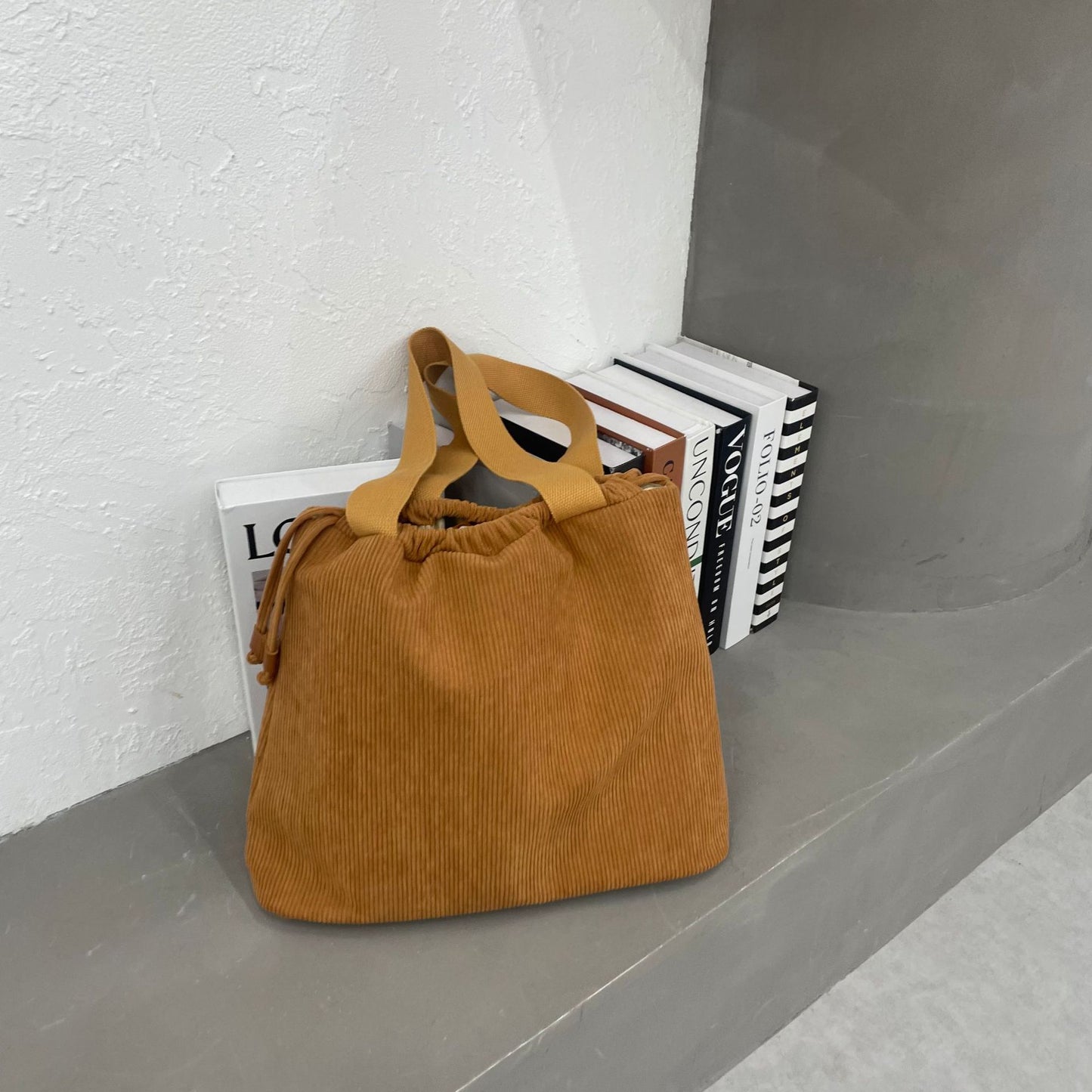 Corduroy Solid Color Simple Large Capacity Shoulder Bags