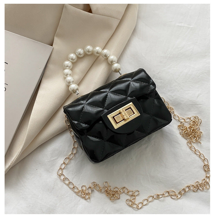 Macron Color Rhombus Pearl Chain Classic Style Crossbody Bags