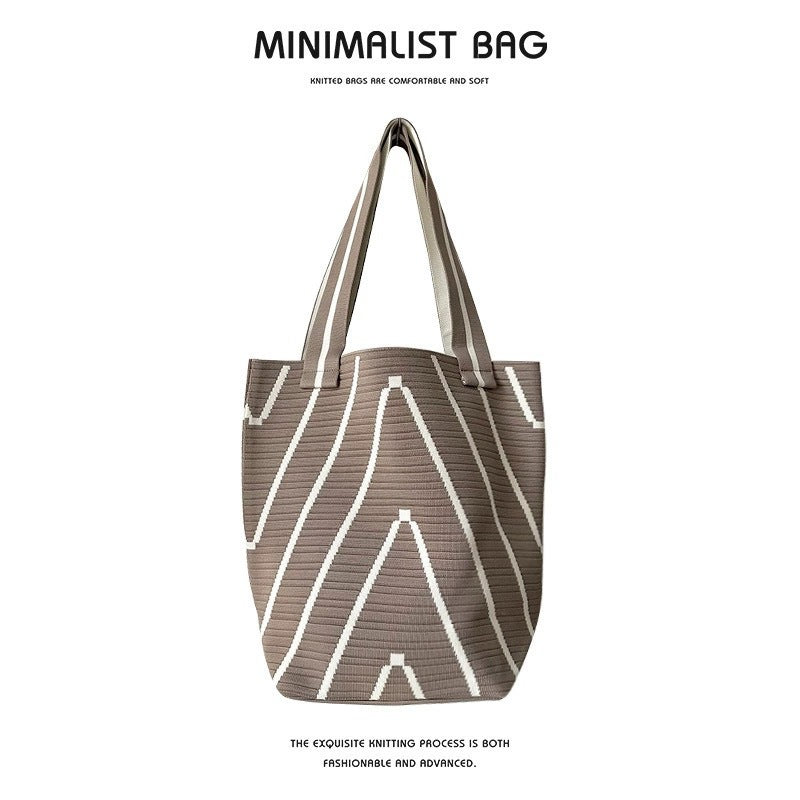 Women's Wave Pattern Large Capacity Totes Fine Woven Open Bucket Bags