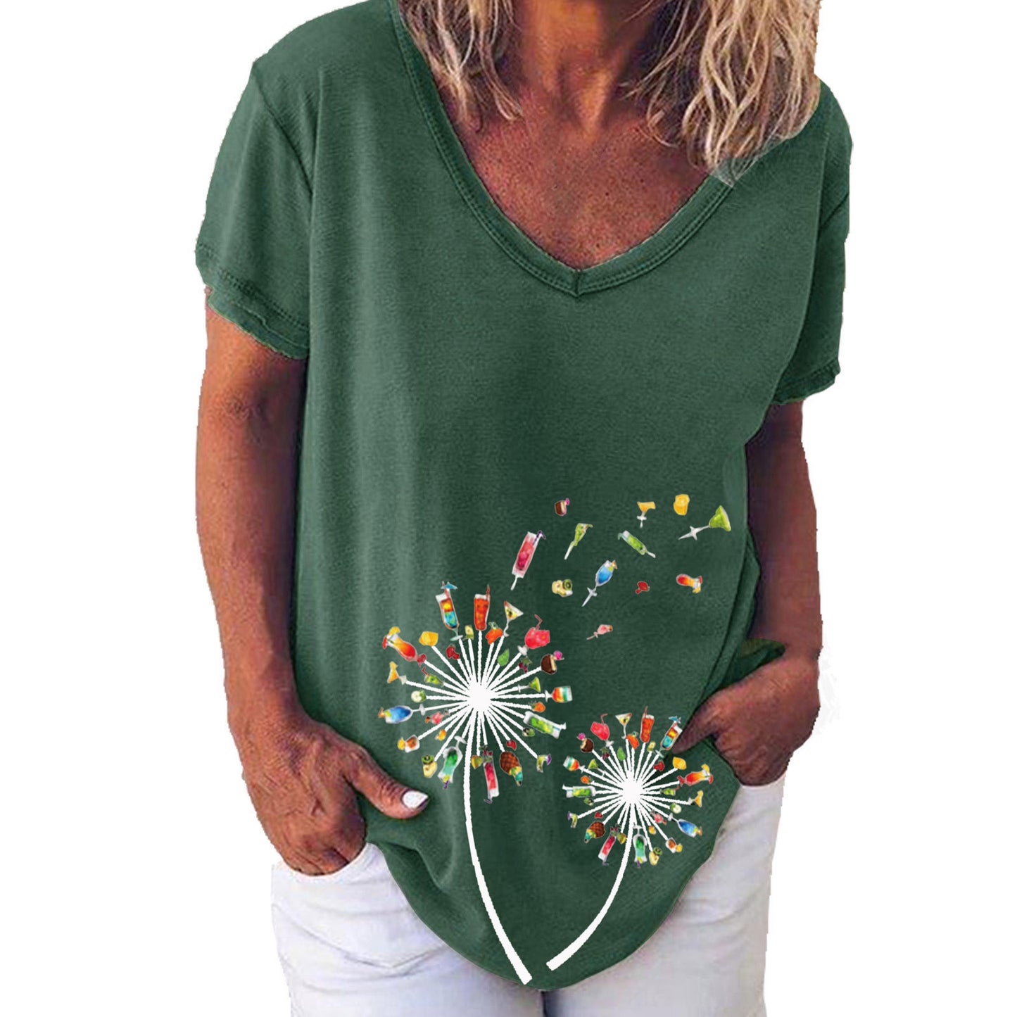 Women's Summer Creative Printing Collar Elegant Sleeve Women's T-shirt