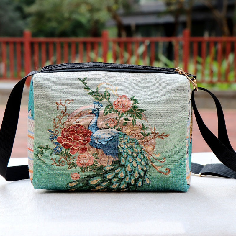Style Embroidered Canvas Double-sided Gold Silk Crossbody Bags
