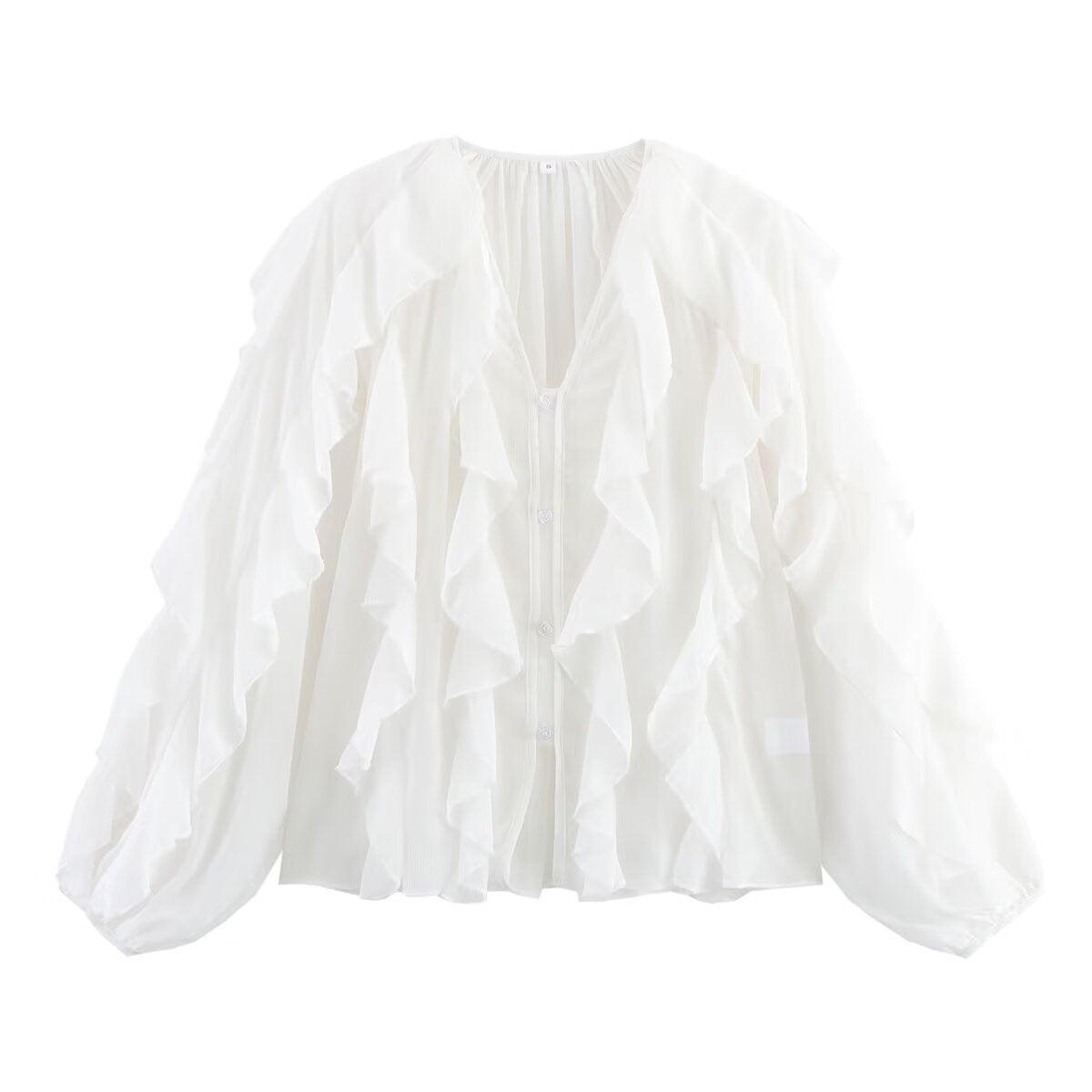 Women's Fashion Design Ruffled Laminated Decoration Shirt Blouses