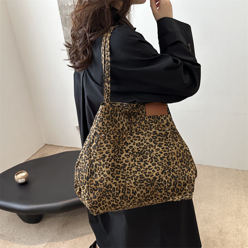 Women's Leopard Print Canvas Large Capacity Fashionable Crossbody Bags