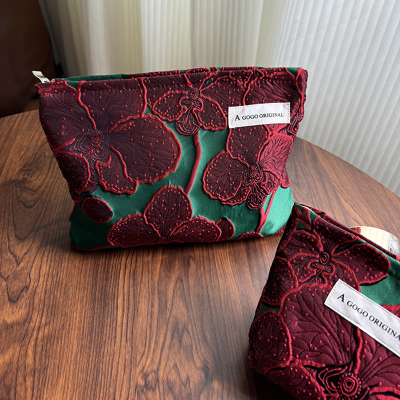 Retro Three-dimensional Embossed Fabric Portable Storage Cosmetic Bags