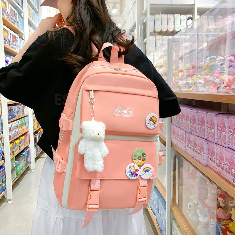 Primary Junior High College Canvas Contrast Backpacks