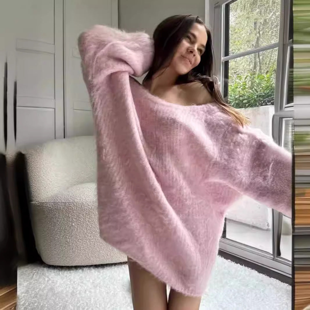 Women's Fashion Sweet Lazy Style Long Sleeve Backless Sweaters