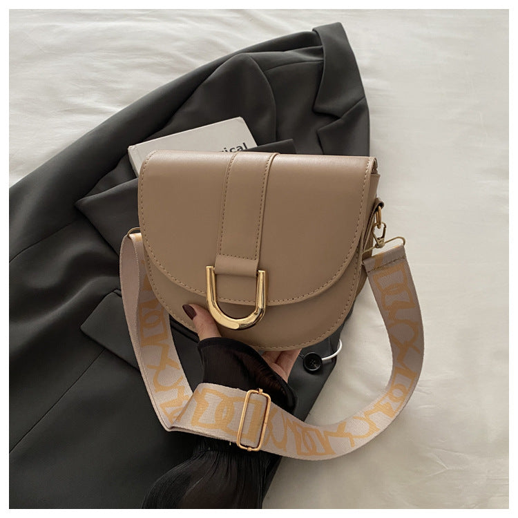 Simple Wide Strap Letters Saddle Fashion Bags