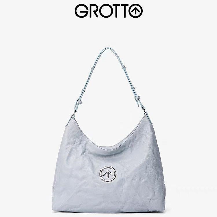 Women's Stone Large Sizes Pleated Sheepskin Commute Shoulder Bags
