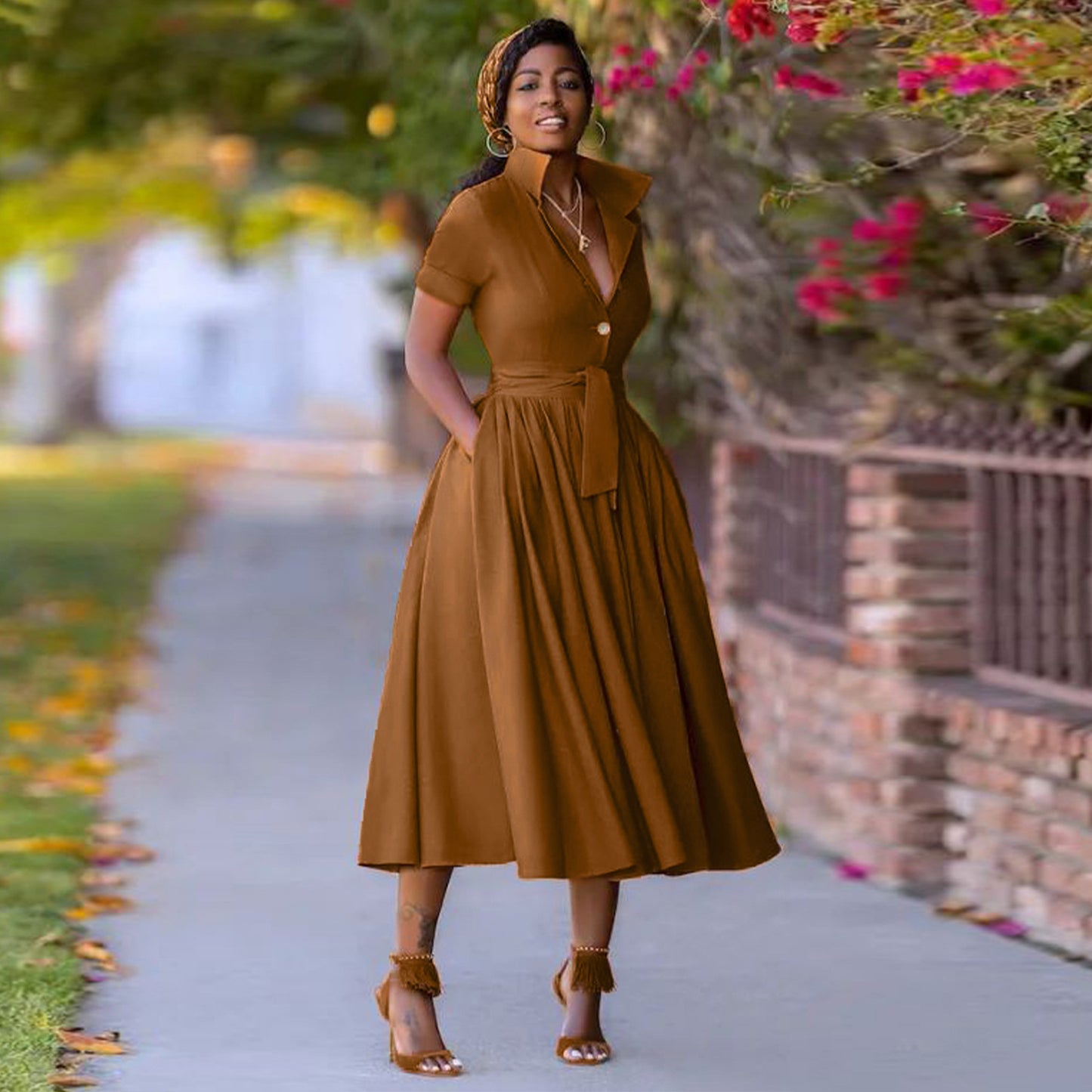 Women's Wear Long Sleeve Large Hem Solid Dresses