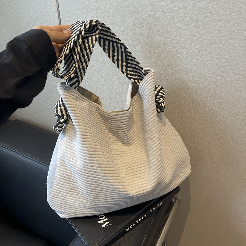Striped Wide Strap Idle Style Shopping Shoulder Bags