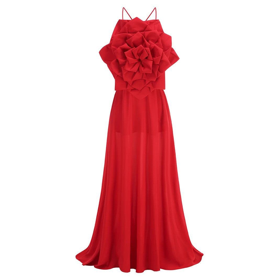 Women's Sling Handmade Three-dimensional Solid Color Formal Dresses