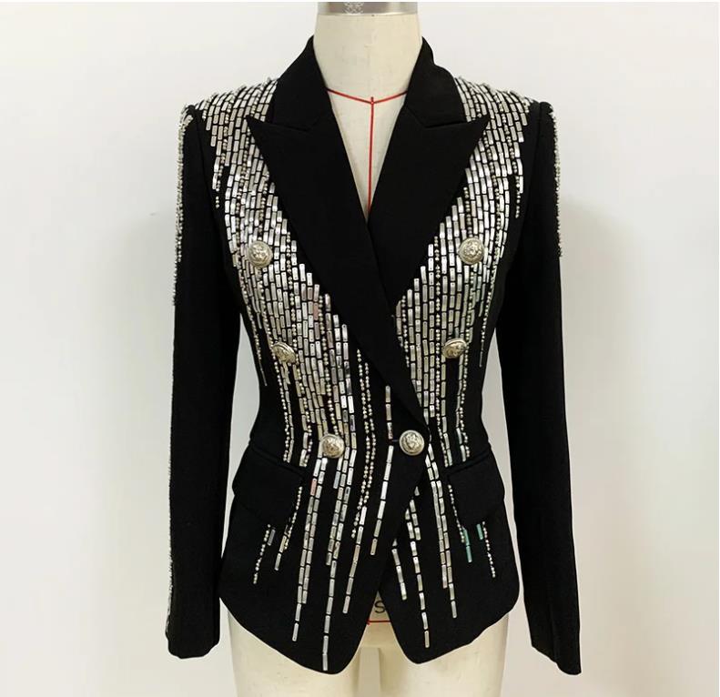 Women's Sequins Handmade Beaded Double-breasted Light Luxury Blazers