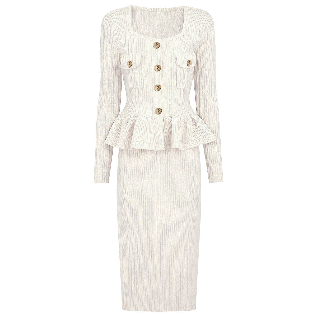 Knitted Lotus Leaf Slim Fit Slimming Long Dresses