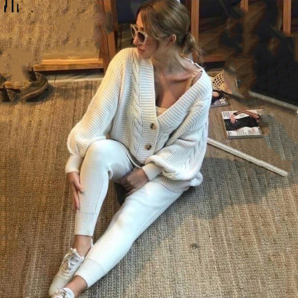 Women's Fashion Solid Color Buttons Thickened Set Suits
