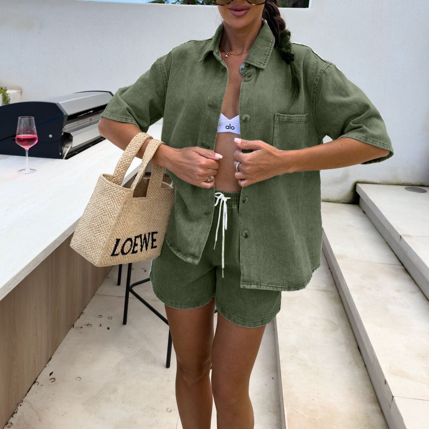 Women's Summer Casual Loose Sleeves Shirt Denim Suits