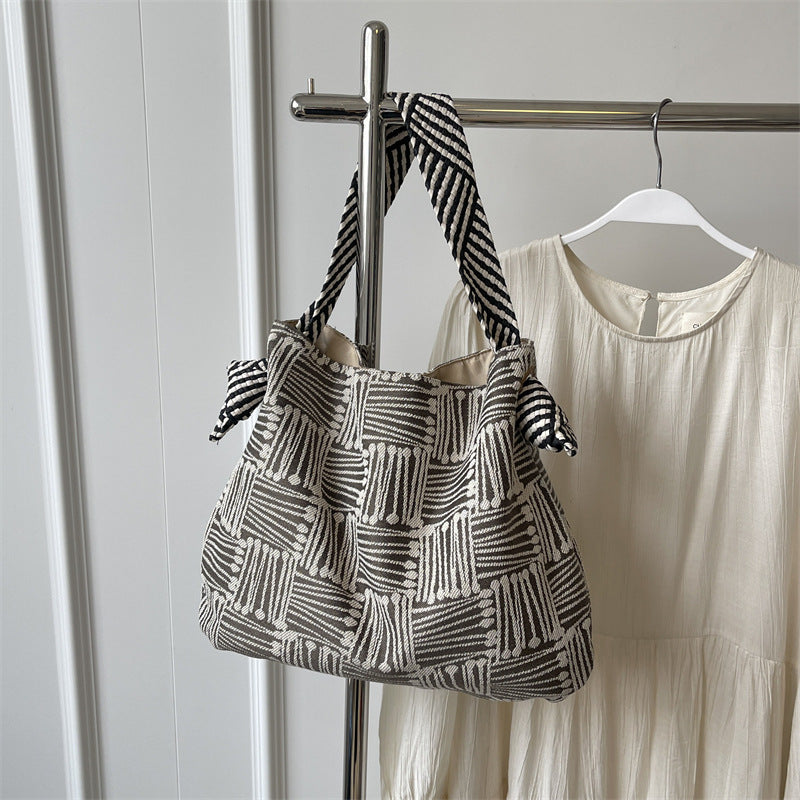 Korean Style Fashion Striped Knitted Fabric Contrast Color Minimalist Shoulder Bags