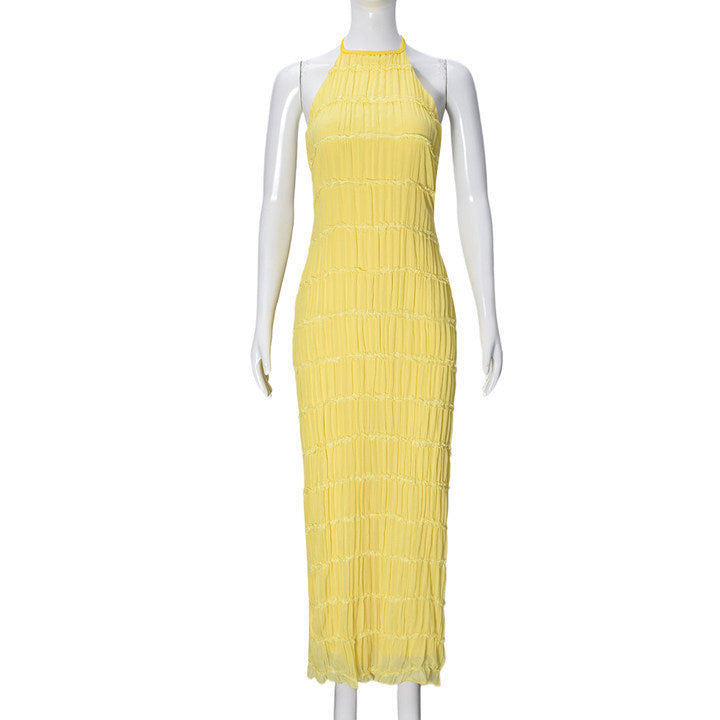 Women's Pleated Stripe Fabric Special Dress Breathable Lace Dresses