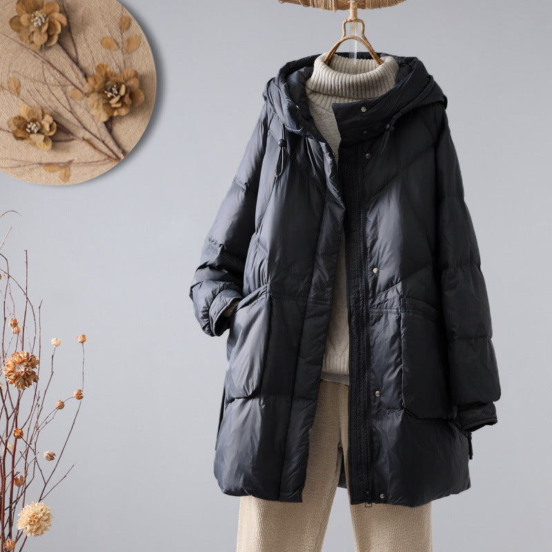 Women's Hooded Down Mid-length Loose Western Style Jackets