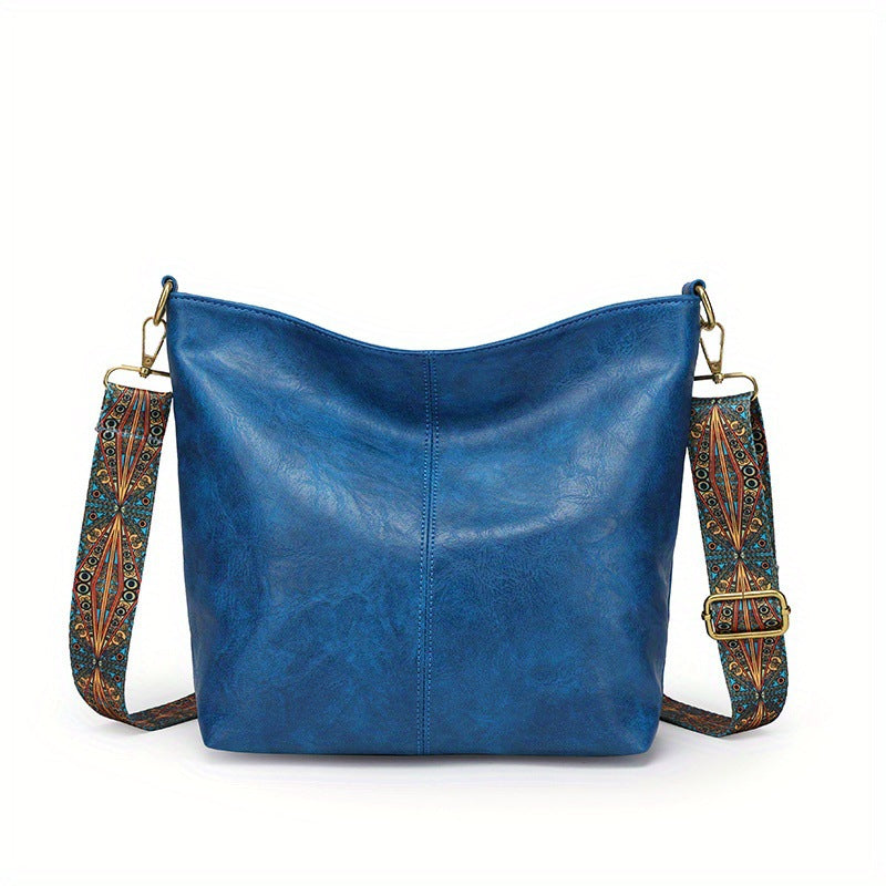 Women's Large Capacity Retro Broadband Advanced Texture Crossbody Bags
