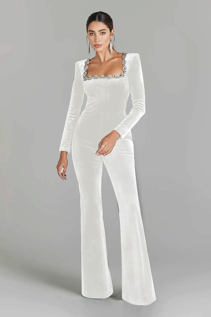Women's Square Collar Long Sleeve Horn High-grade Jumpsuits