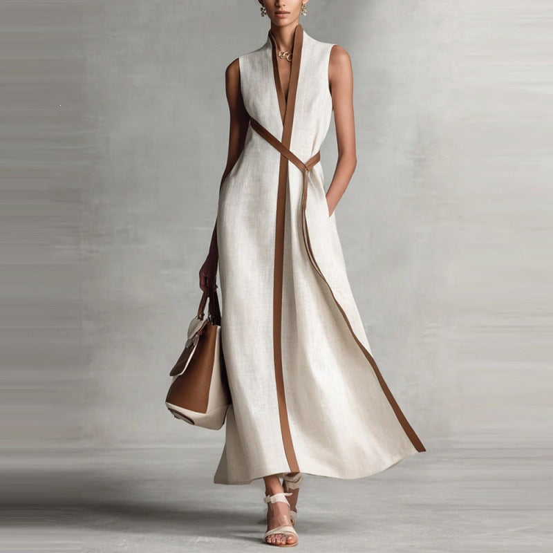 Women's Stand-up Collar Cinched Slimming Temperament Commute Dress