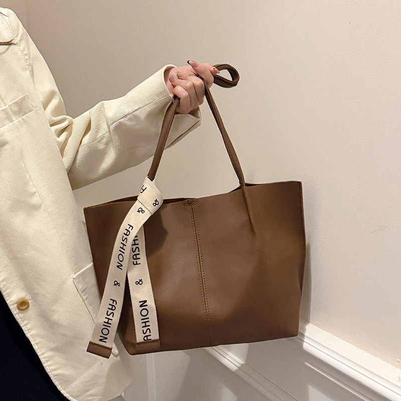 Women's Retro Solid Color Commute Large Capacity Totes Western Style Shoulder Bags