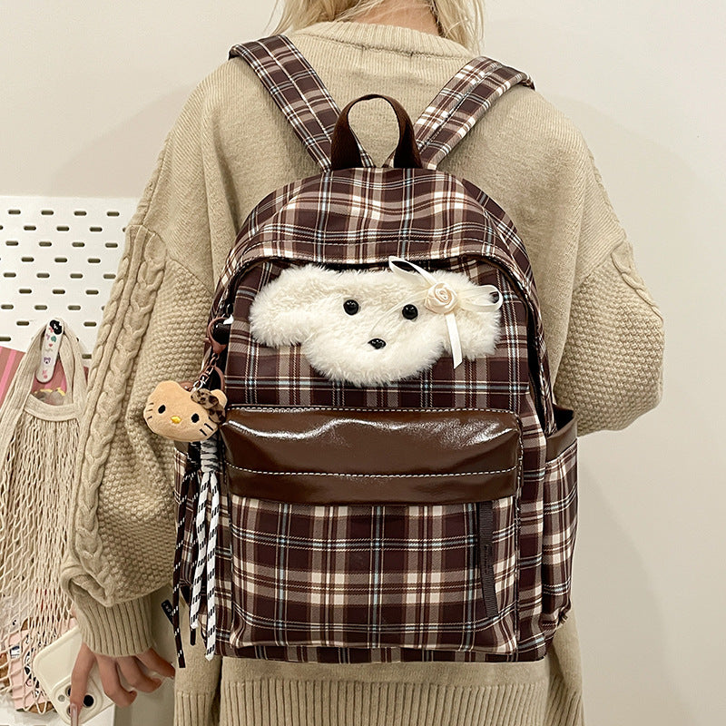 Pretty Winter Cute For Checked Plush Backpacks