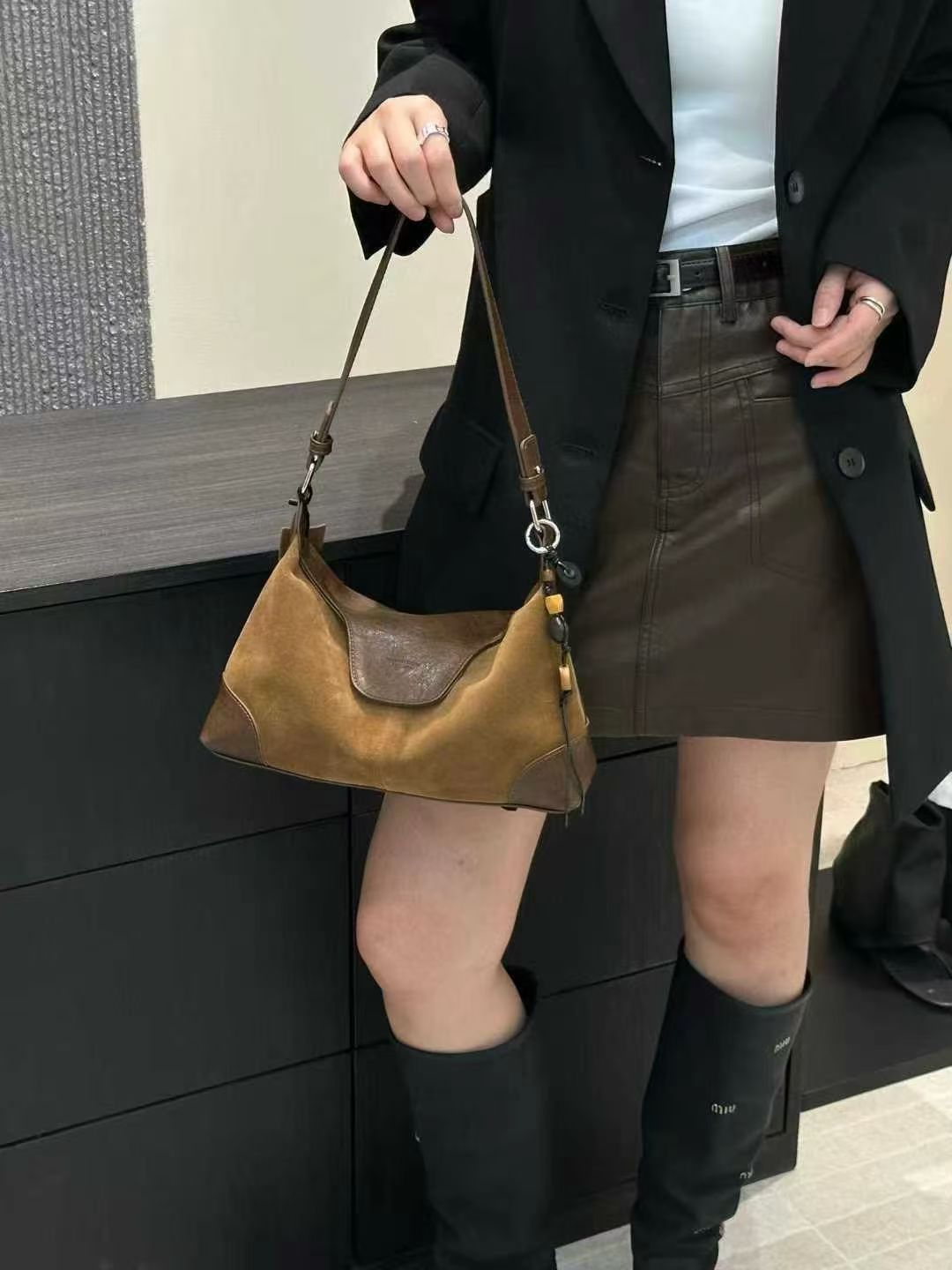 Women's High-grade Contrast Color Matte Leather Underarm Crossbody Bags