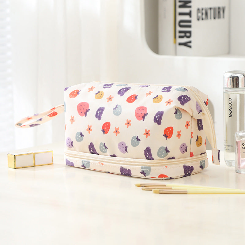 Twill Double Layer Color Trip Toiletry Cosmetic Bags