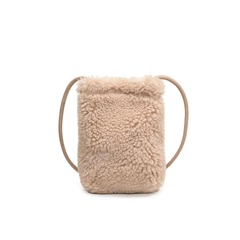 Women's Korean Style Solid Color Furry Mini Shoulder Bags