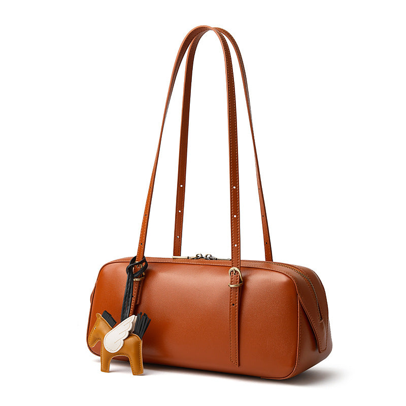 Women's Genuine Leather Underarm Retro Bowling Niche Vegetable Tanned Bags