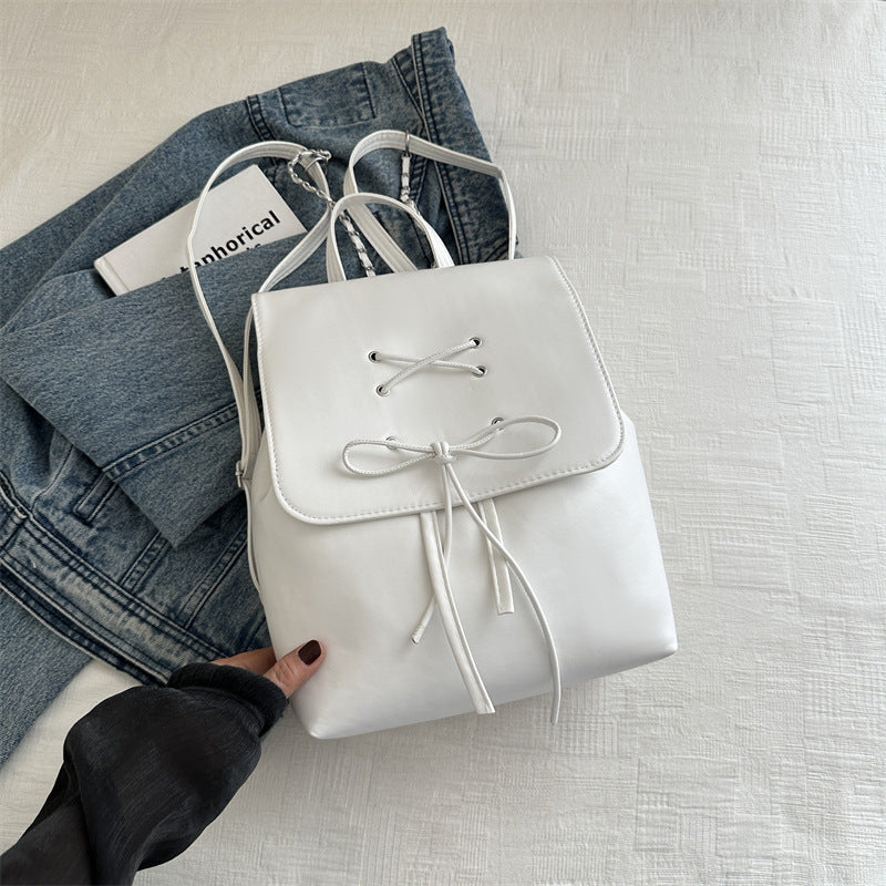 Women's Solid Color Simple Textured Bow Spring Backpacks