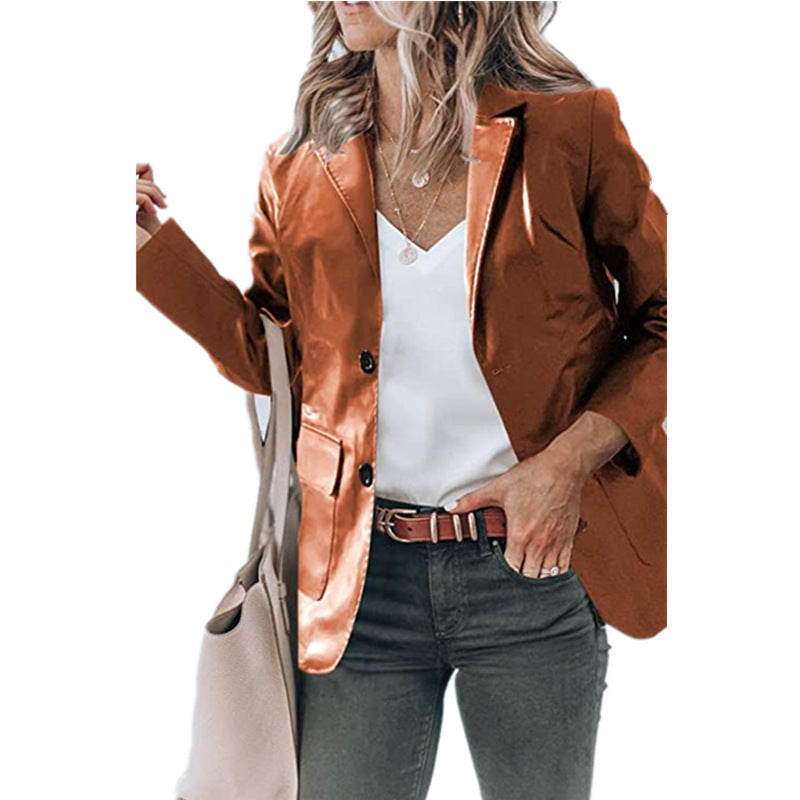 Women's Elegant Lapel Single Breasted Solid Color Tops