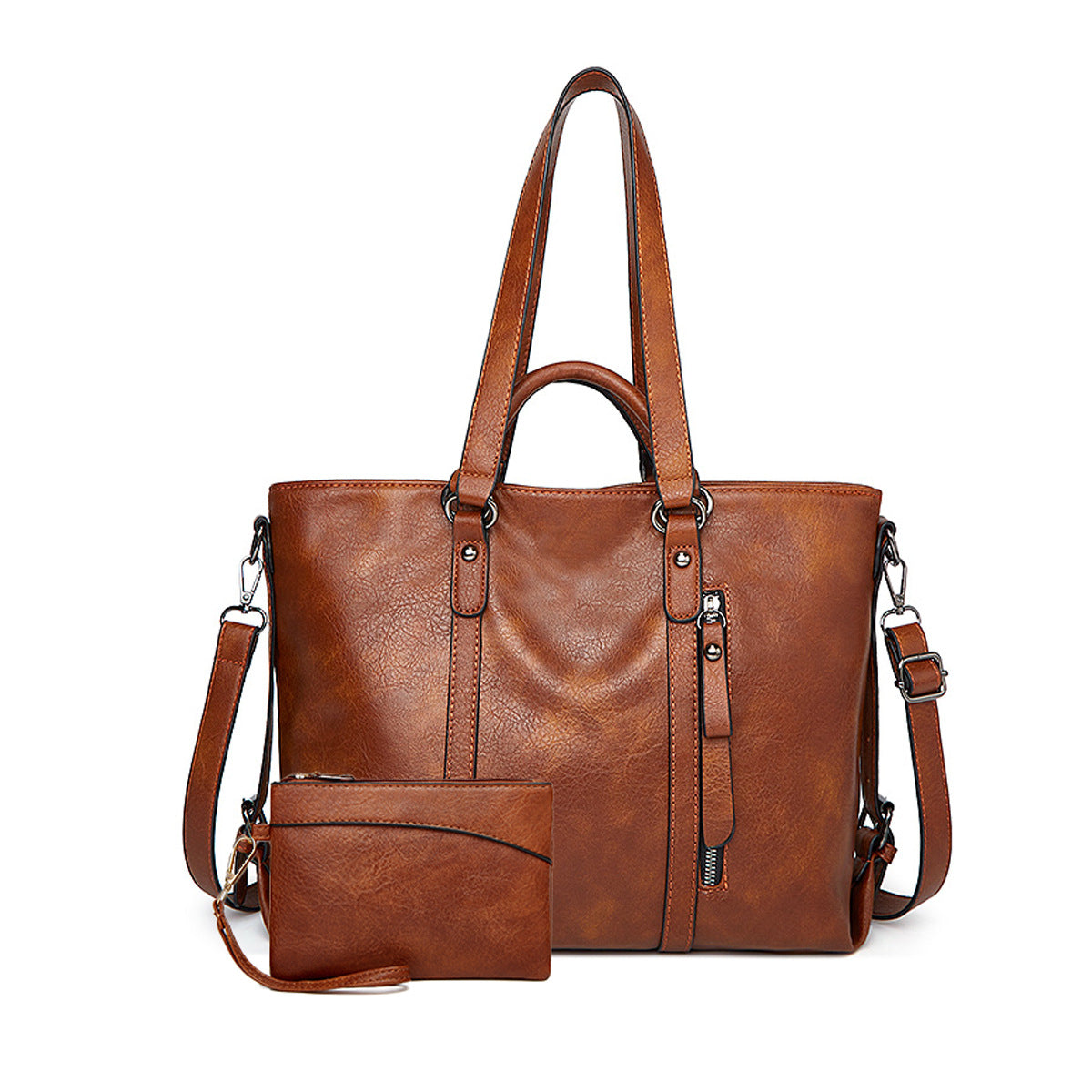 Women's Retro Oil Wax Skin Autumn Portable Tote Bags
