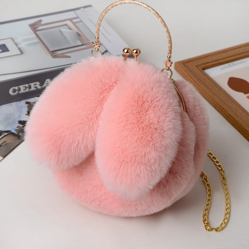 Women's Furry Portable Plush Rabbit Ears Stylish Shoulder Bags